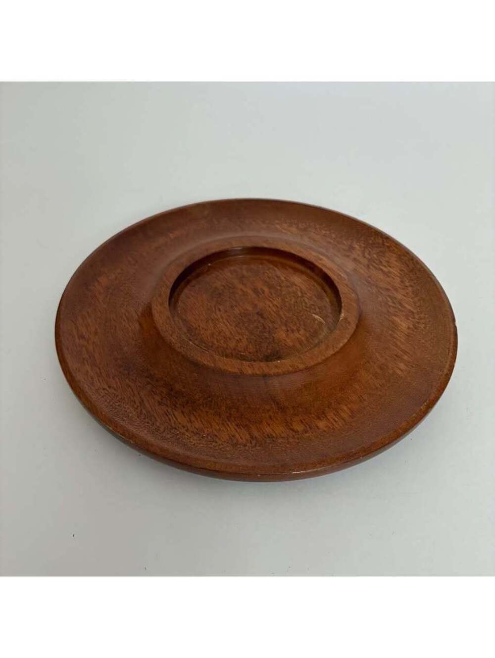 Vintage PWF Japan Teak Wood Mug Coaster Saucer Drink Tray Monkey Pod MCM 8”